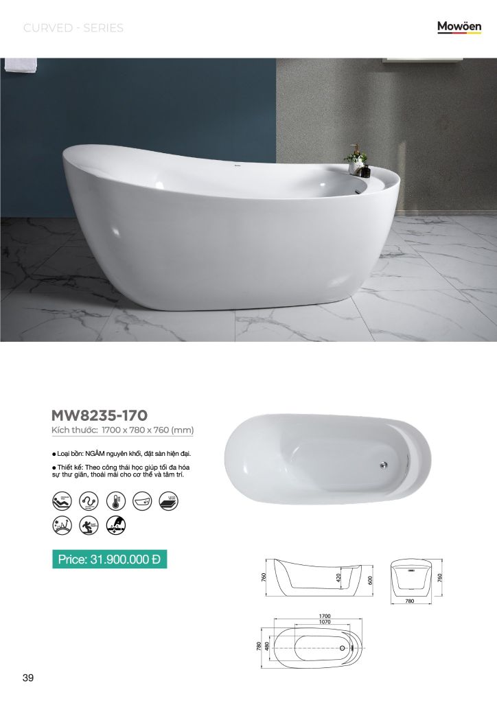 Bồn Tắm Acrylic Độc Lập Mowoen MW8235-170