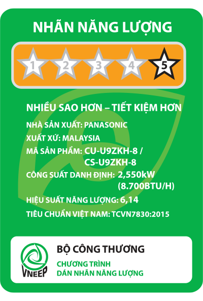 Máy lạnh Panasonic CU/CS-U9ZKH-8 Inverter 1 chiều 8.700 BTU 1HP