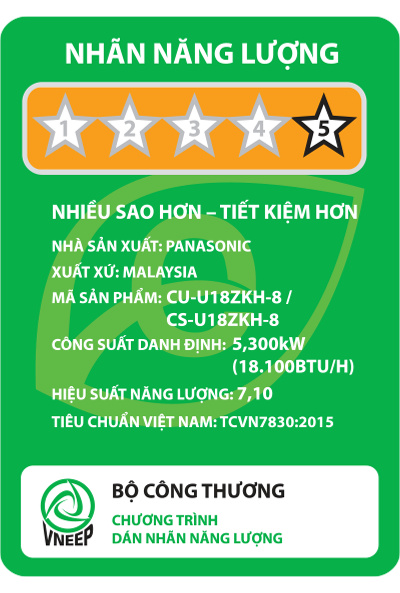 Máy lạnh Panasonic CU/CS-U18ZKH-8 Inverter 1 chiều 18.100 BTU 2HP