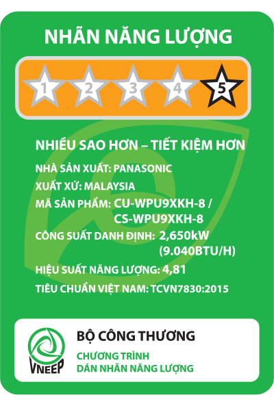 Máy lạnh Panasonic CU/CS-WPU9XKH-8 Inverter 1 chiều 9.040 BTU 1HP