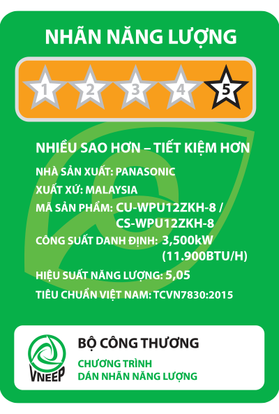 Máy lạnh Panasonic CU/CS-WPU12ZKH-8 Inverter 1 chiều 11.900 BTU 1.5HP