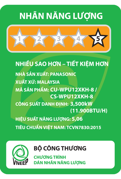 Máy lạnh Panasonic CU/CS-WPU12XKH-8 Inverter 1 chiều 11.900 BTU 1.5HP