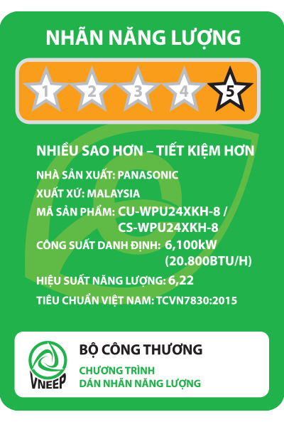 Máy lạnh Panasonic CU/CS-WPU24XKH-8 Inverter 1 chiều 20.800 BTU 2.5HP