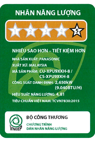 Máy lạnh Panasonic CU/CS-XPU9XKH-8 Inverter 1 chiều 9.040 BTU 1HP