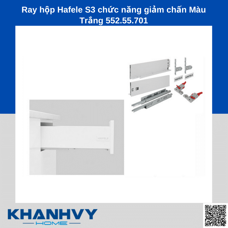 Ray hộp Hafele S3 chức năng giảm chấn Màu Trắng 552.55.701 chính hãng tại Khánh Vy Home