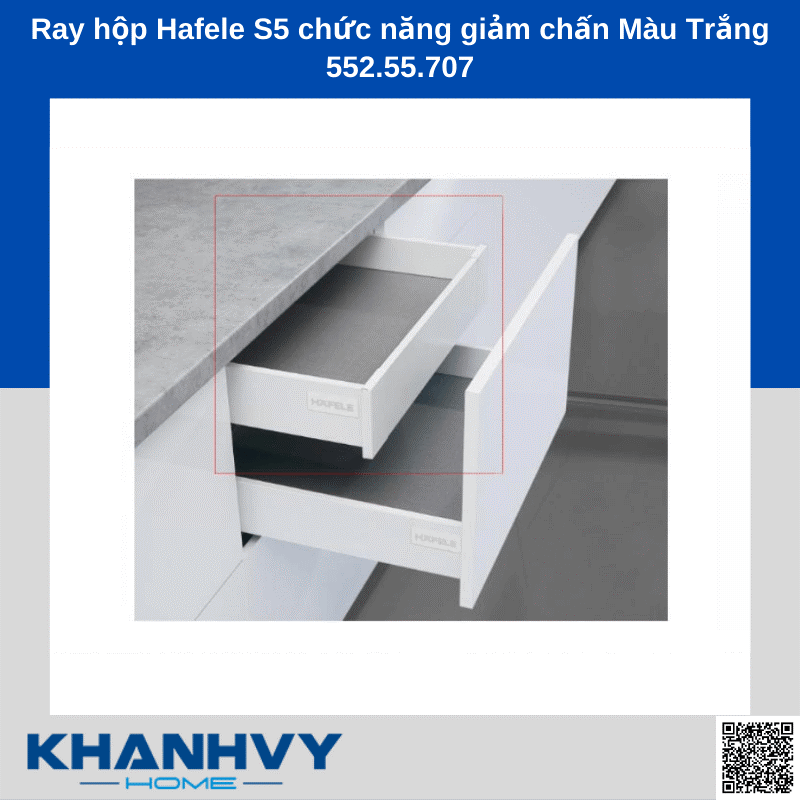 Ray hộp Hafele S5 chức năng giảm chấn Màu Trắng 552.55.707 chính hãng tại Khánh Vy Home
