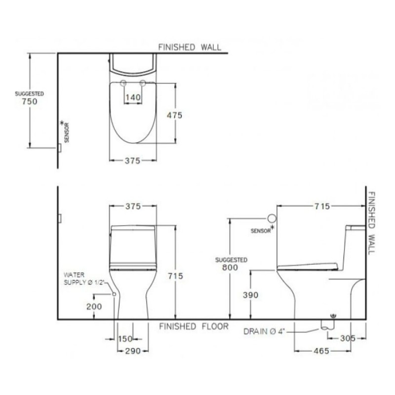 Bàn cầu 1 khối Cotto C105327 xả không chạm