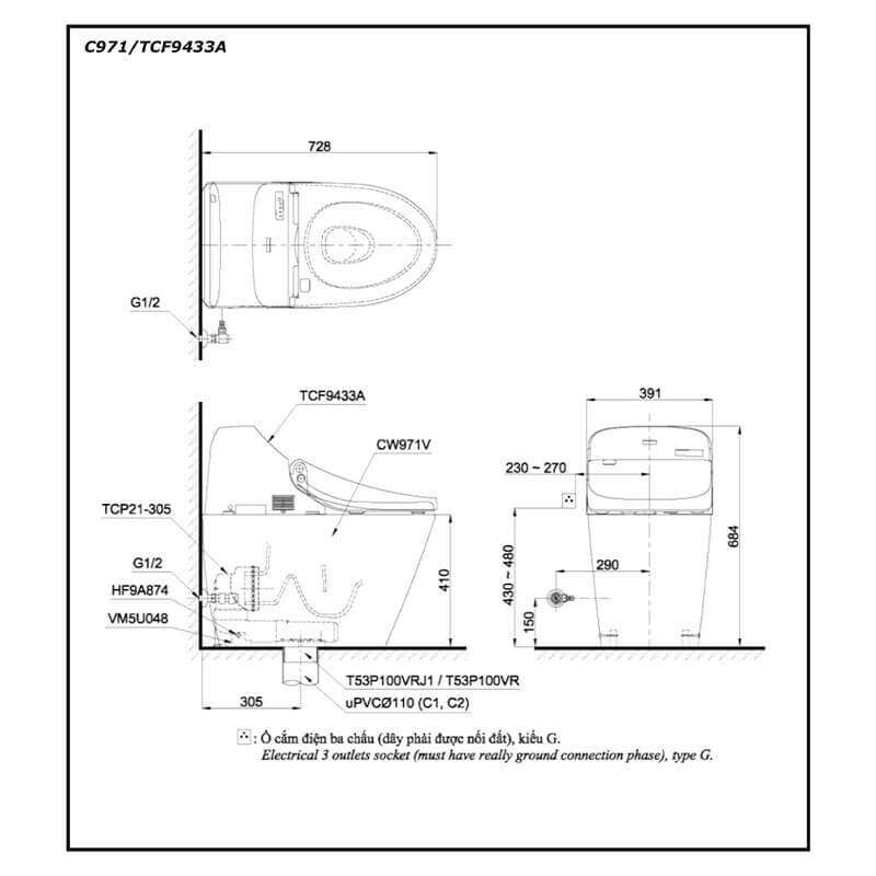 Bàn cầu điện tử TOTO C971-TCF9433A