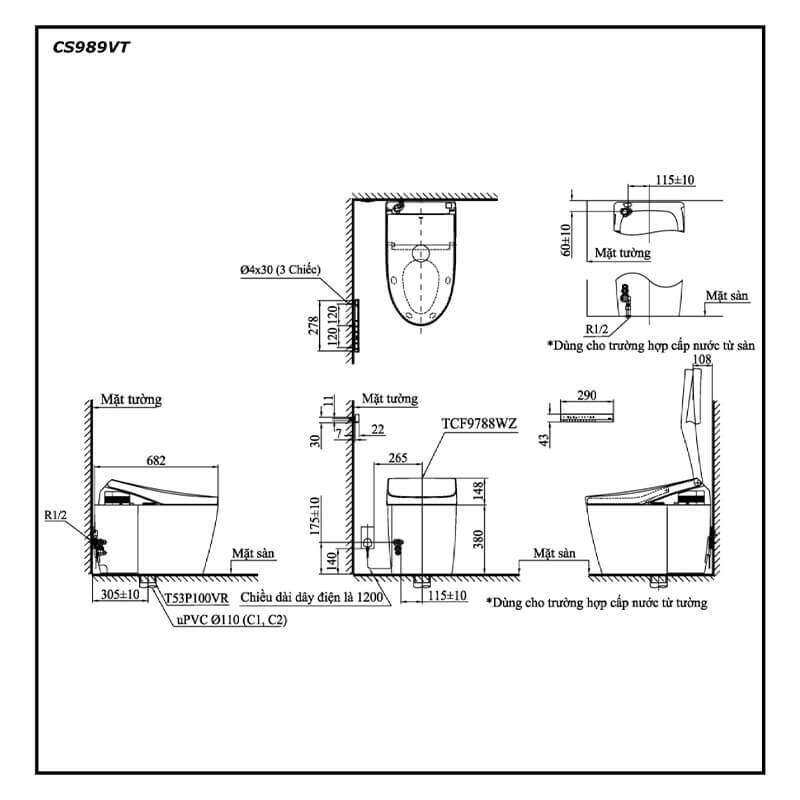 Bàn cầu điện tử TOTO NEOREST AH CS989VT/TCF9788WZ/T53P100VR