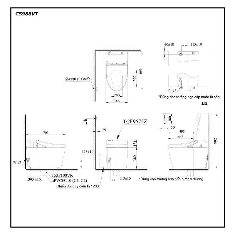 Bàn cầu điện tử TOTO NEOREST DH CS988VT/TCF9575Z/T53P100VR