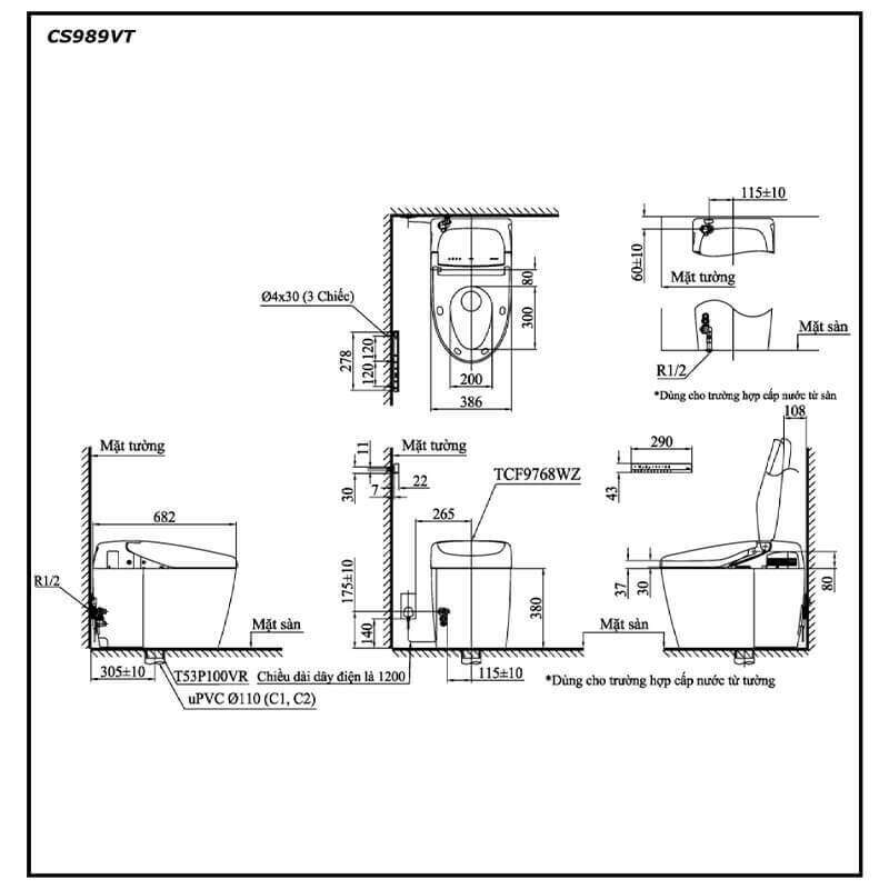 Bàn cầu điện tử TOTO NEOREST RH CS989VT/TCF9768WZ/T53P100VR