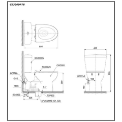 Bàn cầu hai khối TOTO CS300DRT8 nắp TC600VS