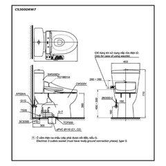 Bàn cầu hai khối TOTO CS300DRW7 nắp rửa điện tử WASHLET