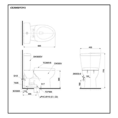 Bàn cầu hai khối TOTO CS300DT3Y1 nắp TC385VS