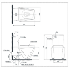 Bàn cầu hai khối TOTO CS680PDT4 nắp TC375CVK