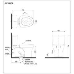 Bàn cầu hai khối TOTO CS735DT3 nắp TC385VS