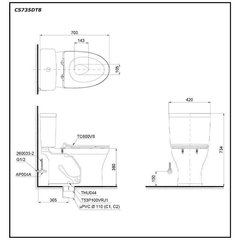 Bàn cầu hai khối TOTO CS735DT8 nắp TC600VS