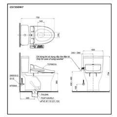 Bàn cầu hai khối TOTO CS735DW7 nắp rửa điện tử WASHLET