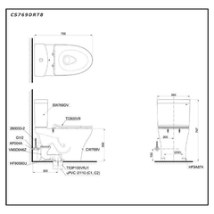Bàn cầu hai khối TOTO CS769DRT8 nắp TC600VS