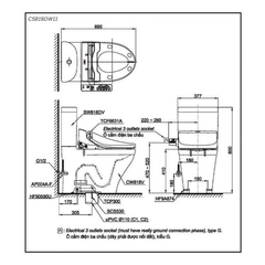 Bàn cầu hai khối TOTO CS818DW11 nắp rửa điện tử WASHLET