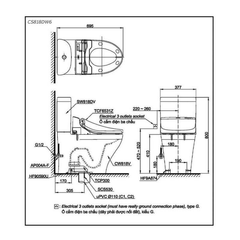 Bàn cầu hai khối TOTO CS818DW6 nắp rửa điện tử WASHLET