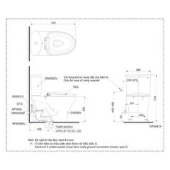 Bàn cầu hai khối TOTO CS838DW6 nắp rửa điện tử WASHLET