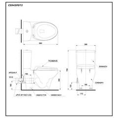 Bàn cầu hai khối TOTO CS945PDT2 nắp TC393VS