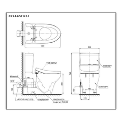 Bàn cầu hai khối TOTO CS945PDW11 nắp rửa điện tử WASHLET