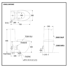 Bàn cầu hai khối TOTO CW811PJWS/SW811JPWF/THX919
