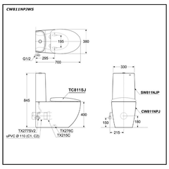Bàn cầu hai khối TOTO CW811PJWS/SW811JPWF/TX215C