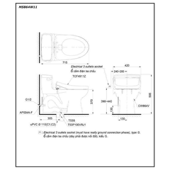 Bàn cầu một khối TOTO MS864W11 kèm nắp rửa điện tử WASHLET