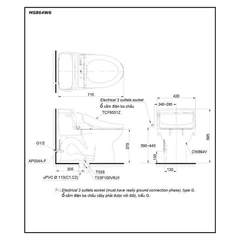 Bàn cầu một khối MS864W6 kèm nắp rửa điện tử WASHLET TOTO