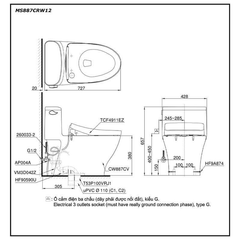 Bàn cầu một khối TOTO MS887CRW12 kèm nắp rửa điện tử WASHLET