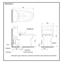 Bàn cầu một khối TOTO MS905W11 kèm nắp rửa điện tử WASHLET