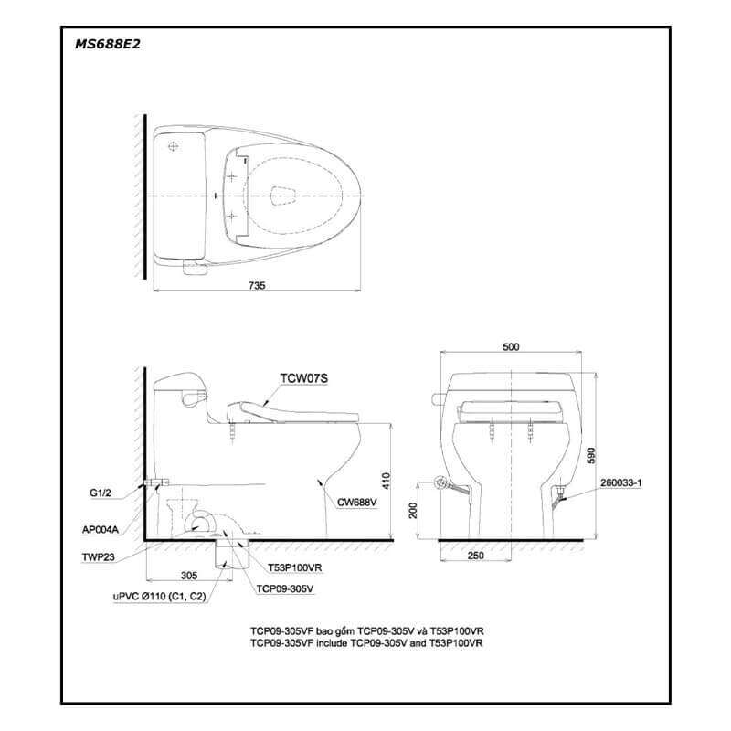 Bàn cầu một khối nắp cơ TOTO MS688E2