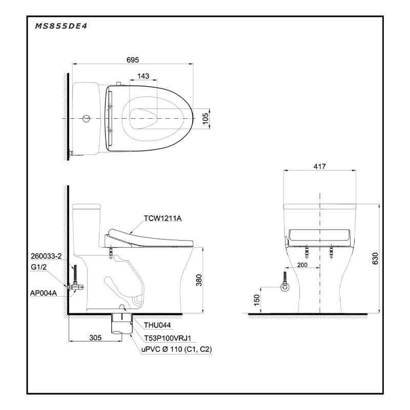 Bàn cầu một khối nắp cơ TOTO MS855DE4