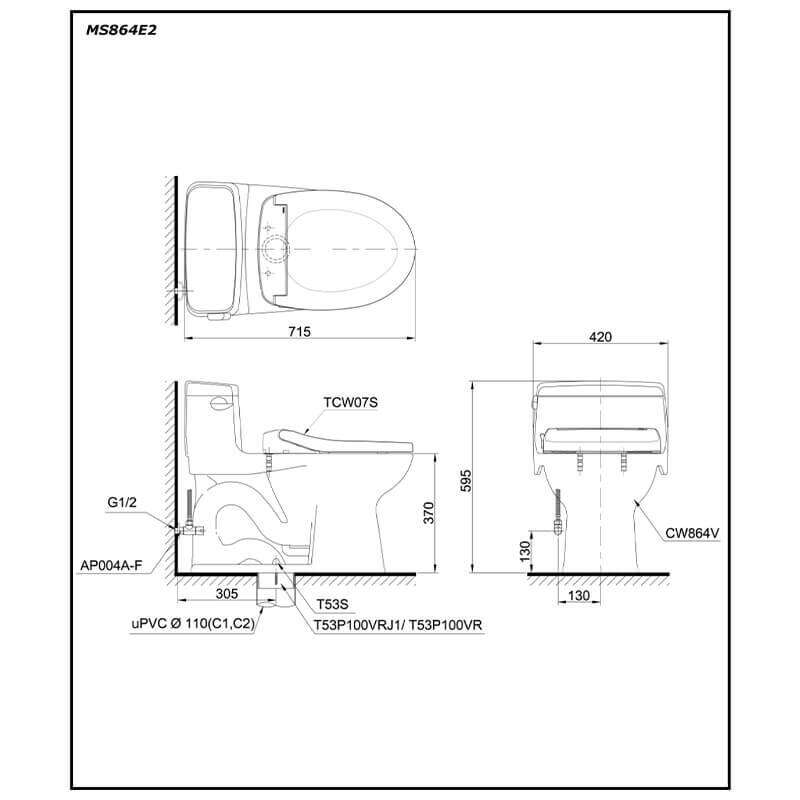 Bàn cầu một khối nắp cơ TOTO MS864E2