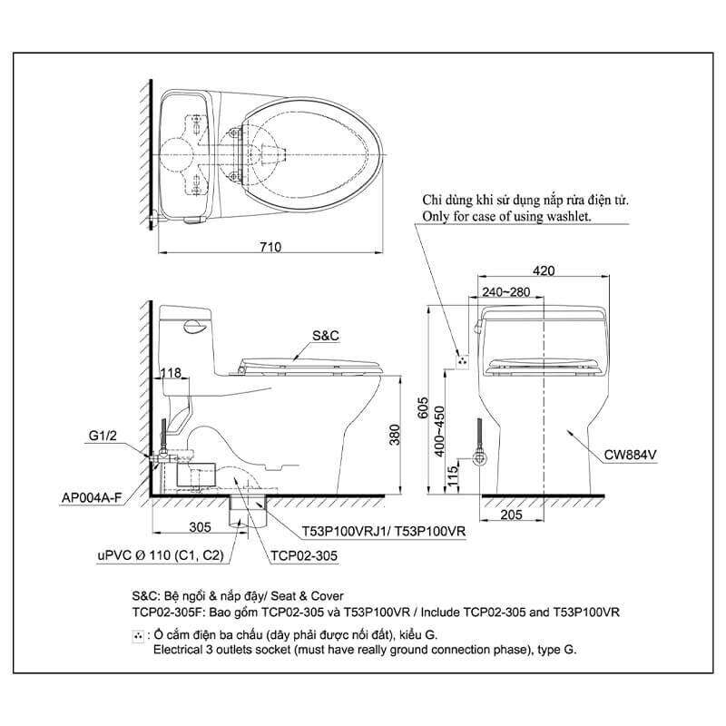 Bàn cầu một khối nắp cơ TOTO MS884E4