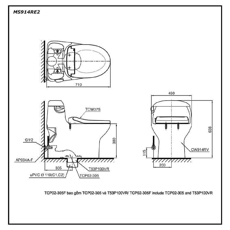 Bàn cầu một khối nắp cơ TOTO MS914RE2