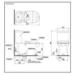 Bàn cầu TOTO CS351DE2 hai khối nắp cơ