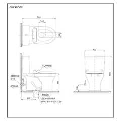 Bàn cầu TOTO CS735DE2 hai khối nắp cơ