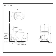 Bàn cầu TOTO CS769DRE2 hai khối nắp cơ