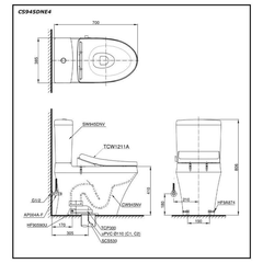 Bàn cầu TOTO CS945DNE4#XW hai khối nắp rửa cơ