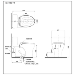 Bàn Cầu TOTO MS855DT2 một khối nắp đóng êm TC393VS