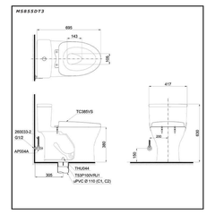 Bàn Cầu TOTO MS855DT3 một khối nắp đóng êm TC385VS