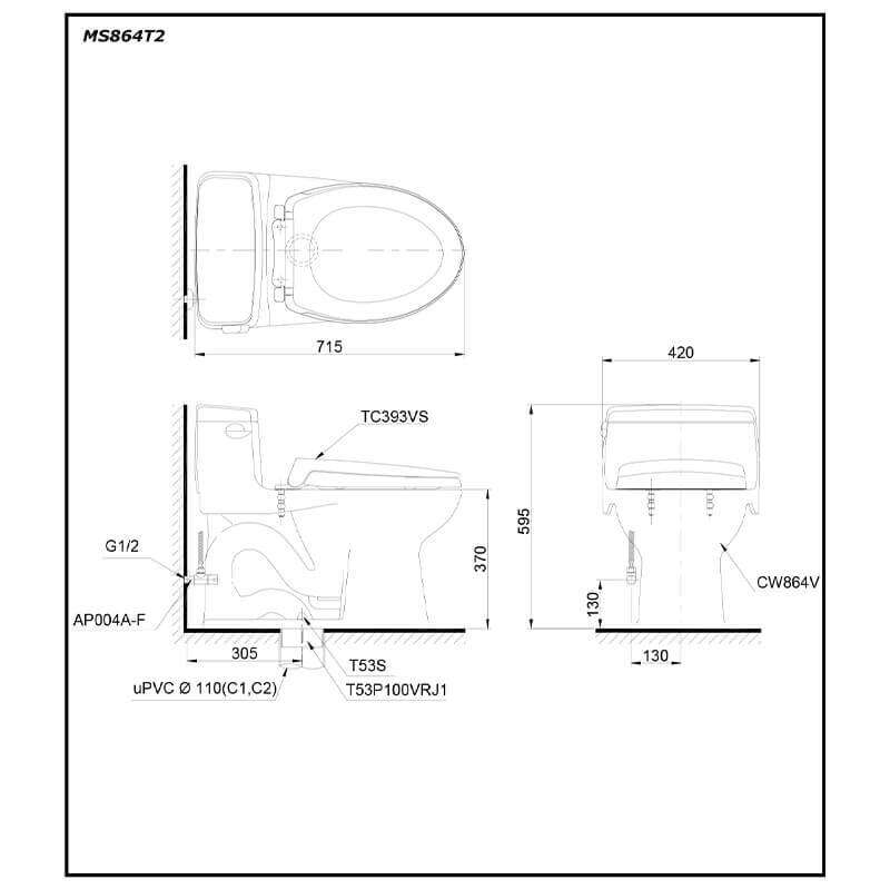 Bàn Cầu TOTO MS864T2 một khối nắp đóng êm TC393VS