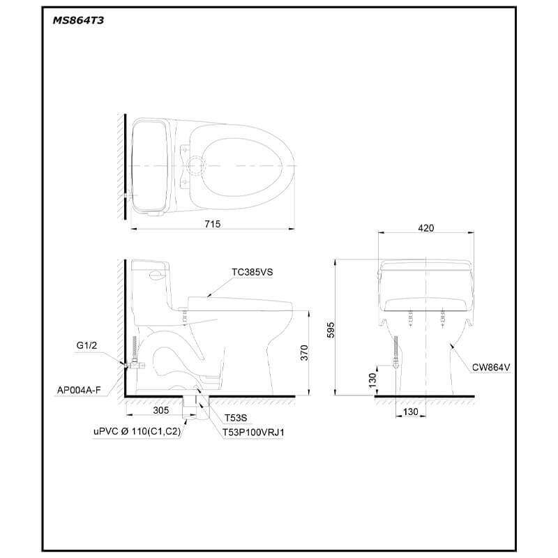 Bàn Cầu TOTO MS864T3 một khối nắp đóng êm TC385VS