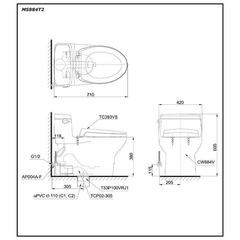 Bàn Cầu TOTO MS884T2 một khối nắp đóng êm TC393VS