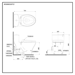 Bàn Cầu TOTO MS885DT2 một khối nắp đóng êm TC393VS