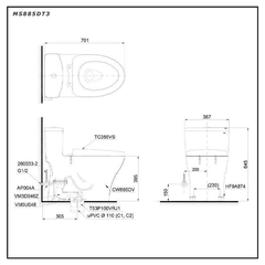 Bàn cầu TOTO MS885DT3 một khối nắp đóng êm TC385VS